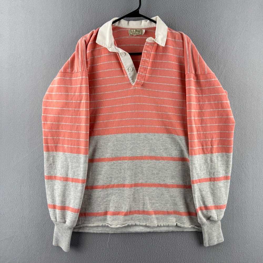 Vintage LL Bean Rugby Shirt Mens Large Pink Heavy Cotton Polo 90s MAde in USA